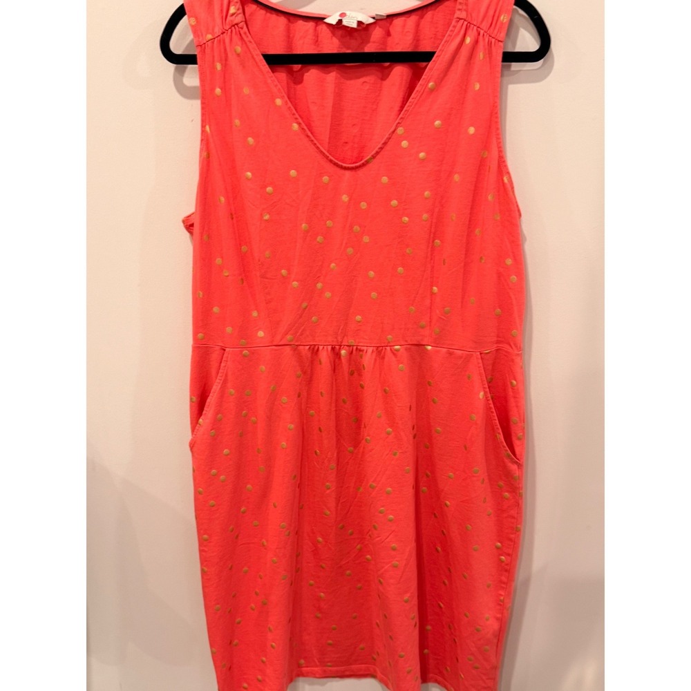 Boden Womens Coral Pink Gold Polka Dot V-Neck Sleeveless Pocket Dress Size 16R
